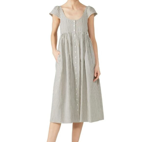 THE GREAT. Striped Midi Dress in Black and White - Picture 1 of 10